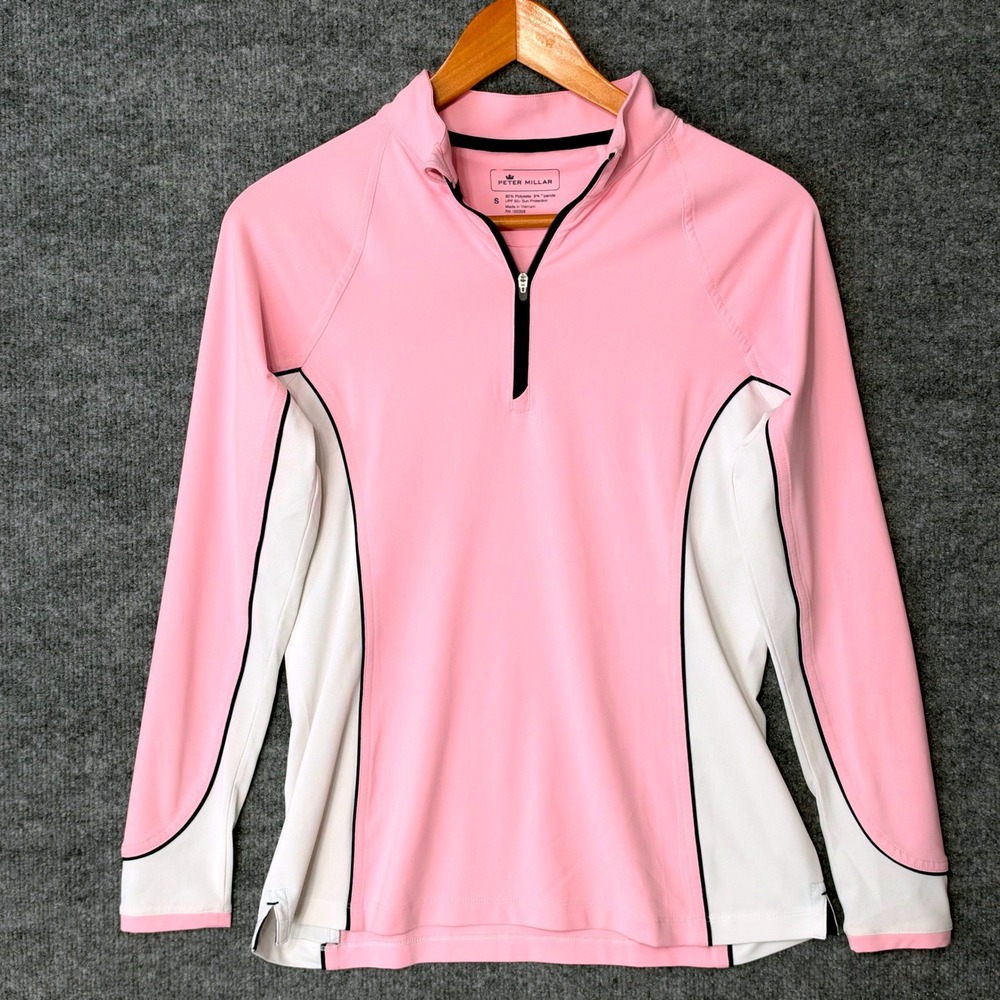 Peter Millar Womens Pink White Colorblock Quarter Zip Golf Pullover LS20EK04 S